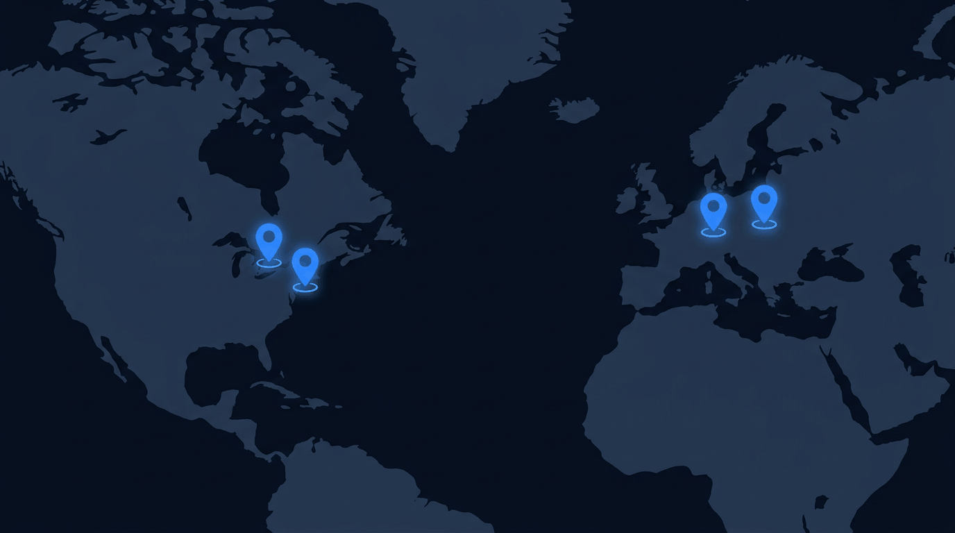 World map showing the four MapleDNS PIDOH resolver locations